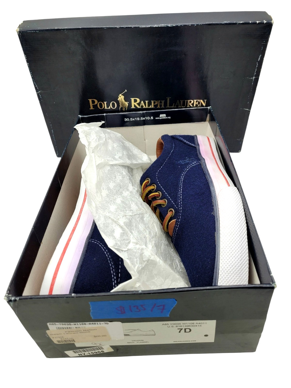 Polo Ralph Lauren Vaughn Casual Boat Shoes Flannel Navy Blue Sneakers Size 7.0 M
